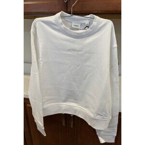 Burberry White Logo Embroidered Crewneck Sweatshirt Size L NWT $590 Retail COA